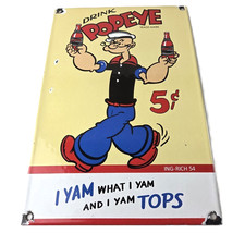 Vintage Popeye Porcelain Sign - Drink 5¢ I Yam What I Yam Sign picture
