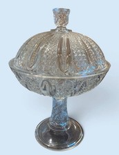Antique EAPG McKee Glass Doric Feather Covered Compote Lidded Candy Bowl 1896 picture