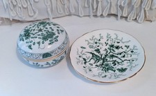Vintage Meissen Indian FlowersPorcelain Trinket Box Round Green Gold 2