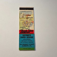 Kistner's Super Service Groceries Sunbury PA Vintage Matchbook Cover 5MB126-3-7 picture
