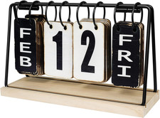 Wooden Desk Calendar 2025 2026 Standing Flip, Vintage Perpetual Flip Calendar picture