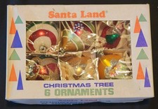 5 VTG Christmas Santa Land Blown Glass Painted Ornaments & Box Poland  picture