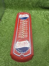 1950's PEPSI COLA Red Metal Store Advertising Wall Thermometer 27