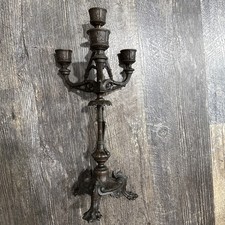 ANTIQUE 3 ARM BRONZE, BRASS CANDLEABRA KING LOUIS XVI STYLE TWISTED CANDLEHOLDER picture