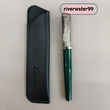 Cartier Emerald Resin Silver Clip Ballpoint Pen Deluxe Gift Set picture