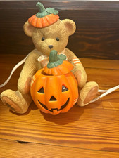 Vintage 1994 Cherished Teddies Enesco “Bear Holding Pumpkin Nightlight” #617199 picture