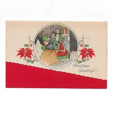 Vtg Used 1930s Victorian Christmas Greeting Card Art Deco Die Cut Craft Red 30s picture