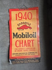 1940 Gargoyle Mobiloil Cabinet Paper Sign Authorized Service Oil Chart RARE picture