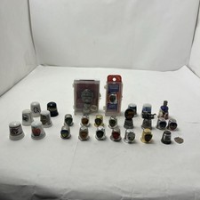 Huge Vintage Mixed Lot 26 Thimbles Pewter Porcelain Figural Ceramic picture