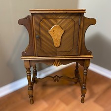 Antique Humidor Smoking Stand Cabinet Copper Lined Mahogany Wood Cigars  picture
