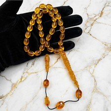 Antique German Faturan Tasbih 71g Transparent Honey Yellow Hand Carved Minaret picture