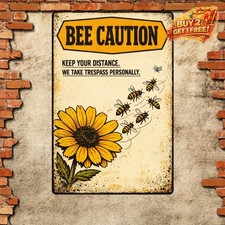 Honeybee Swarm Illustration Funny Bee Warning Metal Wall Decor 8x12 picture