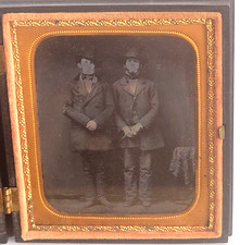 1850s AMBROTYPE NOT DAGUERREOTYPE FUNERAL, UNDERTAKERS ONE HOLDING HAMMER, RARE picture