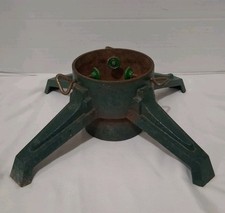 Antique Cast Iron Christmas Tree Stand Green Pattern Rustic 4 Leg picture