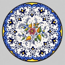 Vintage Ceramar Spain Hand Painted Floral Wall Plate 10.5” Blue Yellow Ceramic picture
