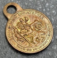 VTG Mission Dolores 1776 Saint Christopher Medal Pendant Brass Tone Fob picture