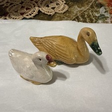 Set of 2 Vtg Chinese Mud Duck Figurines Glazed Ceramic Collectibles  picture