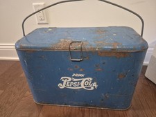Vintage Pepsi Metal Cooler Ice Chest Progress Refrigerator Louisville KY Blue picture