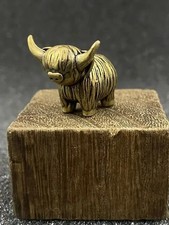 Mini Brass Highland Cow Figurine Vintage Copper Animal Statue Desk Decor Gift picture