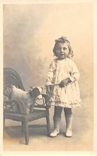 G80/ Interesting RPPC Postcard c1910 Cute Girl Pet Dog Doll Chair 11 picture