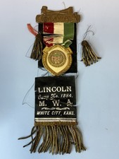 Antique c1900 MWA Modern Woodmen America Badge Ribbon White City Kansas DeMoulin picture