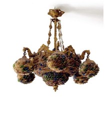 Murano Chandelier Brown Beige Glass Art Nouveau Flower Antique Gild Bronze Grape picture