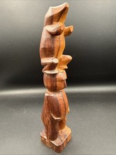 VTG PACIFIC NORTHWEST ALASKAN? CARVED WOOD TOTEM POLE FOLK ART  TOURIST? 11.25”H picture