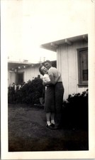 Smiling Couple Man Woman Embracing Outdoor Snapshot Photograph Snapshot Photo picture