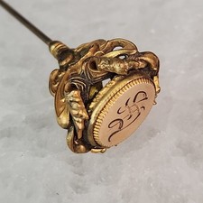 Antique Victorian Hat Pin Art Nouveau Etched Initial Gold Filled 10.5