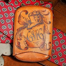Fantastic Tooled Antique Leather Cigar Case Atlantic City New Jersey Souvenir picture