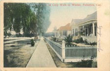 1907 Fullerton California Cozy walk winter hand colored Rieder Postcard 25-9138 picture