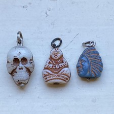 VTG Cracker Jack Charms Skull Native American Chief Buddha Americana Prize Glass picture