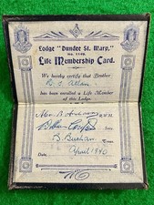 1940 Antique Freemason Life Membership Card SCOTLAND Dundee St Mary Lodge MASONS picture