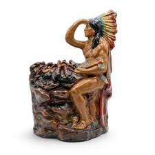 Antique 1920s Frank Gritt Chalkware Native American Chief Campfire Motion Lamp picture