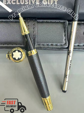 MONTBLANC Meisterstück 163 Black Textured Rollerball Pen Gold w/Pouch Gift Vip✅ picture
