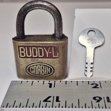  BUDDY L Corbin logo padlock miniature toy truck tool box advertisement antique  picture