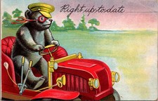 Right Up to Date Teddy Bear Driving Car c1910s Embossed Postcard picture