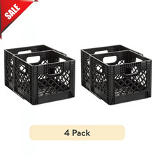 16 QUART Plastic Heavy-Duty Plastic Square Milk Crate Black, Original ( 4 pack ) picture