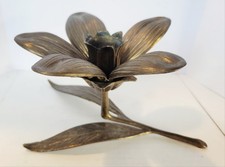 Vintage Brass MCM Lily Lotus Flower 5 Removable Petals Candle Holder  picture