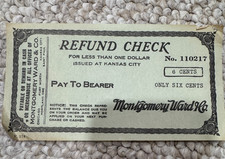 FREE SHIP Montgomery Ward & Co. Refund Check Unknown Year 1960s? picture