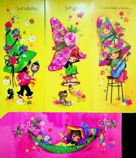 Vintage Quality Crest Friendship Greeting Cards Lot of 4 Unused Tall Hat Girls picture