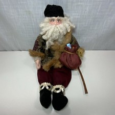VTG Christmas Santa Old Man Primitive Folk Art Rustic 23 in Real Fur Handmade picture