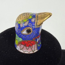 Vintage Chinese Cloisonne Enamel Bird Head Thimble Blue Gold Collectible picture