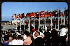 Montreal Expo 67 - Place des Nations world flags and crowd - Frund Postcard picture