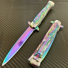 9” Rainbow Dragon Knife Tactical Spring Assisted Open Blade Folding Pocket Knife picture