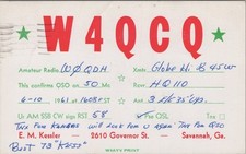 vintage amateur ham radio QSL postcard W4QCQ E.M. Kessler 1961 Savannah Georgia picture