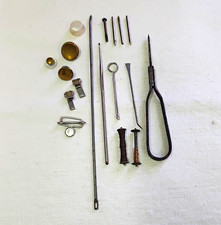 Boyd Vintage Sewing Notions Lot: Buttons, Victorian Brass Bobbins, Needle, Tools picture