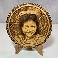 Portrait of Young Girl Burned Wood Gazela Honduras 8” across picture