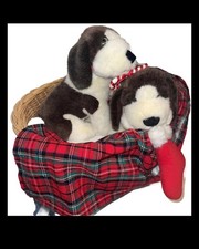 Cute RARE Santa's Best Beagle Dogs Animated In Basket Vintage Christmas Sears picture