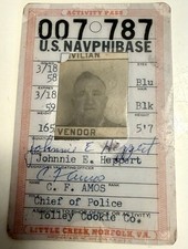 Vintage 1958 US Naval Amphibious Base Photo ID CARD Tolley Cookie Company Civil picture
